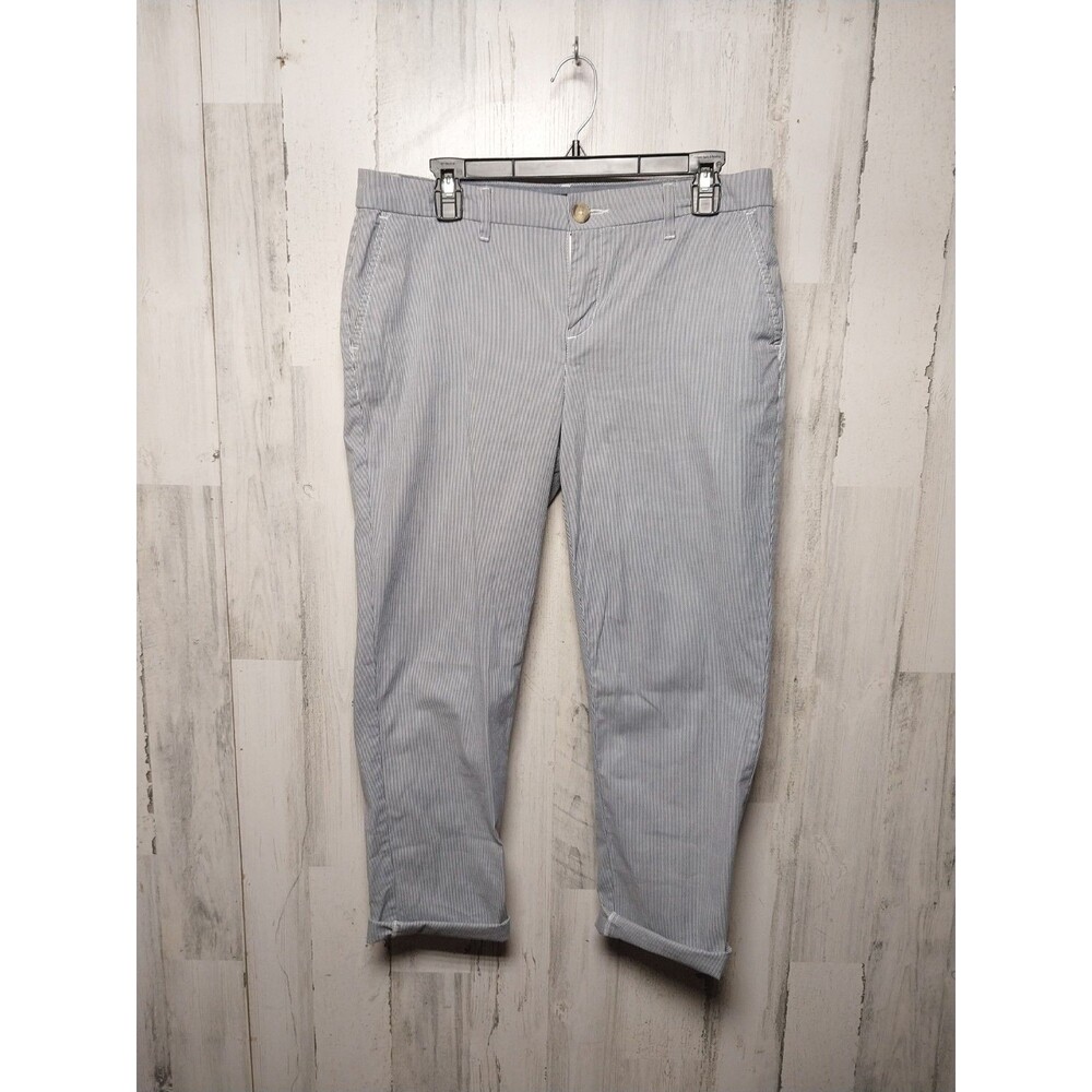 Tommy Hilfiger Pants 10 Seersucker Blue White Stripe Chino Casual Flat Front